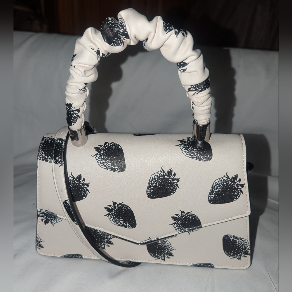 Aldo White and Black Strawberry Mini Crossbody Bag.